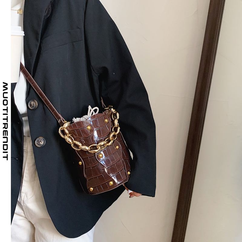 vintage naisten käsilaukku krokotiilikuvioinen olkalaukkuketju koriste musta