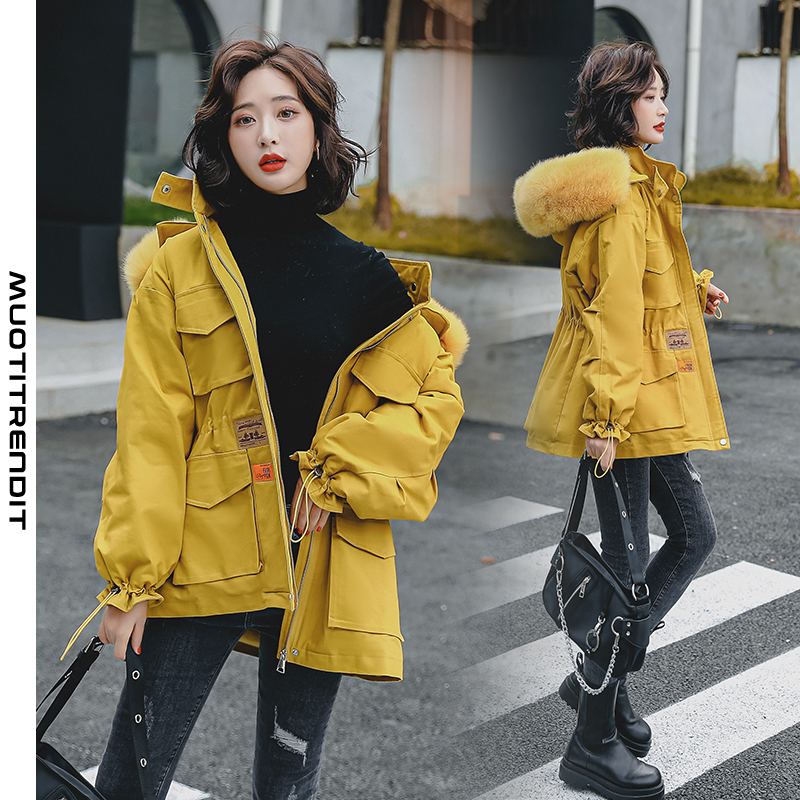 winter lamb wool workwear parka short jacket trendy elegant yellow