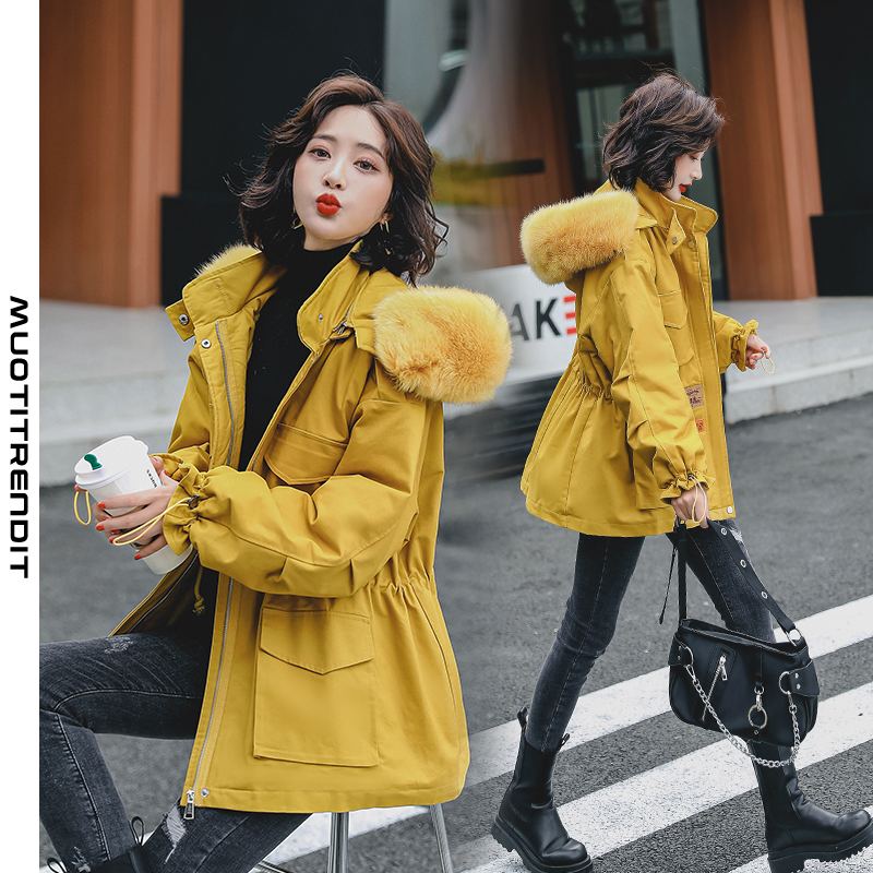winter lamb wool workwear parka short jacket trendy elegant yellow