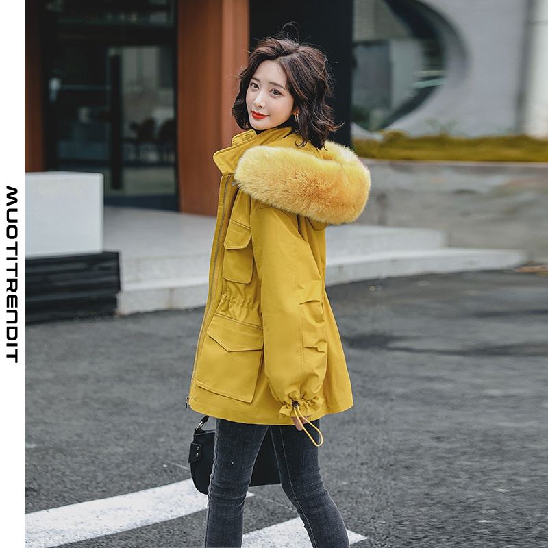 winter lamb wool workwear parka short jacket trendy elegant yellow