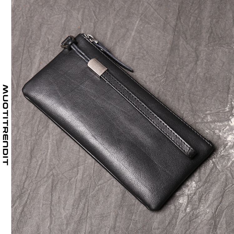 yksinkertainen nahkainen miesten kytkin pitkä lompakko pehmeä ja ohut matkapuhelinlaukku monikortti musta