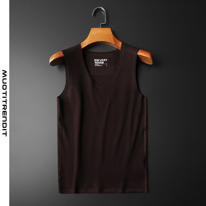 yksivärinen ohut urheilullinen miesten liivipohjainen paita v-aukko ohut musta