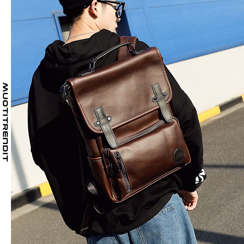 youth retro flip backpack fashion reppu uros ruskea