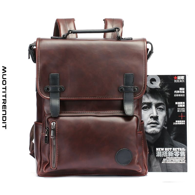 youth retro flip backpack fashion reppu uros ruskea